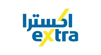 eXtra logo written in Arabic above, and in English below with blue color, and the letter "X" in yellow