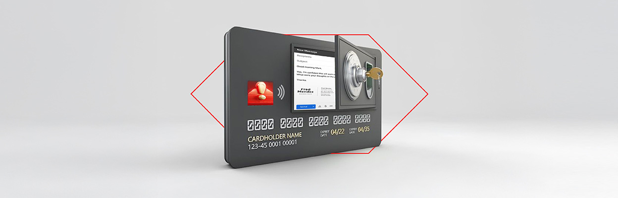 Follow our tips to protect your information page banner showing a bank card in the shape of a safe