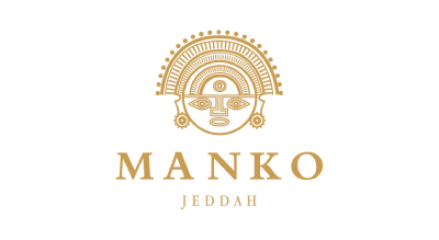 Manko logo showing a face figure and the words Manko written in gold color