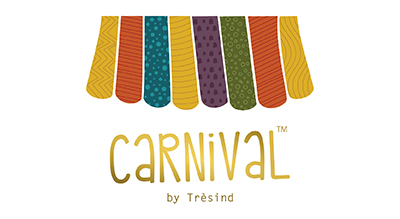 Carnival by Tresind logo showing the title Carnival by Tresind written in gold under a colorful shopstore front umbrella