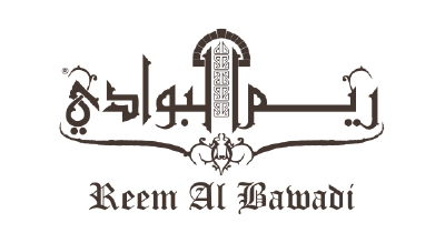 The image shows a logo with Arabic calligraphy above and the English name "Reem Al Bawadi" below. The design incorporates traditional Arabic elements.
