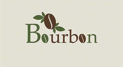 الشعار يوضح "Bourbon" باللون البني والاخضر  والخلفيه بيج 