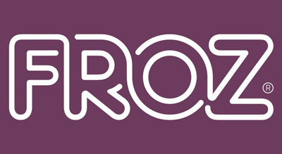the image shows name brand froz  in white ,and the background is purple