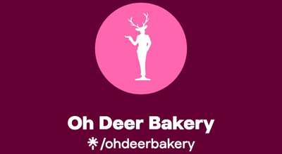 the image shows name brand Oh deer bakery i  in white ,and the background is pruple