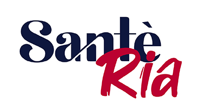 Sante Ria logo showing the word Sante in Dark Blue color and the word Ria in Red