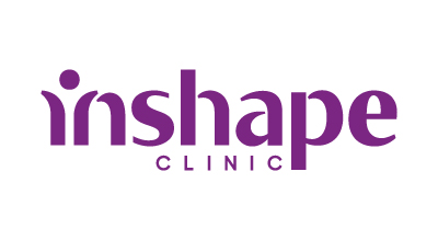 The image shows a logo with the name "InShape Clinics" written in purple letters. The background is white