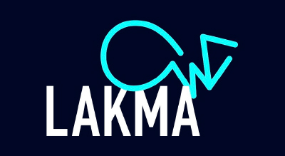 This is the logo for "LAKMA". The design features a unique turquoise symbol above the name, suggesting creativity or a tech-oriented identity.