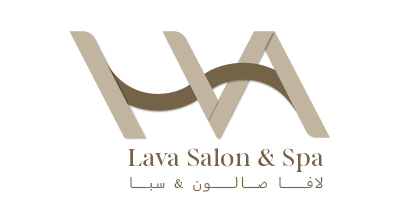 This is a logo for "Lava Salon & Spa", a beauty and wellness center. The design features stylized letters "L" and "A" with the name written in both English and Arabic.