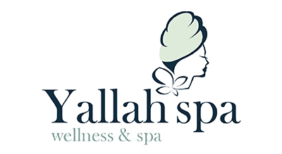 wellness and spa center. The logo features a stylized profile of a woman's face with a head wrap aThe text "Yallah Spa" is written in an elegant serif font, with "wellness & spa" in a smaller, lighter font beneath it.
