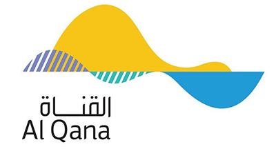 The image shows a logo with the name "Al Qana  " written in black letters.The background is white