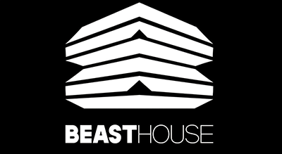 الصورة عبارة عن شعار"Beast House "  مكتوبة باللون الاسود  مع خلفيه بيضاء