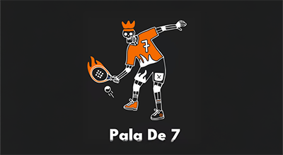 The image shows a logo with the name "PALA DE 7 " written in white  letters.The background is black