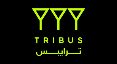 TRIBUS logo featuring three stylized "Y" symbols. The brand name appears in both English (TRIBUS) and Arabic (ترايبس).