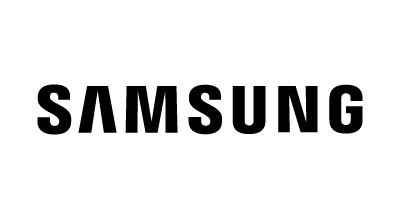 The image shows a logo with the name "Samsung" written in Black letters.The background is white