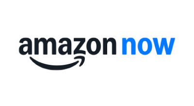 The image shows Amazon now  written in black and blue  .The background is white