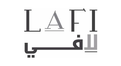 the logo has the store name LAFI written in gray color in both Languages and the background is white