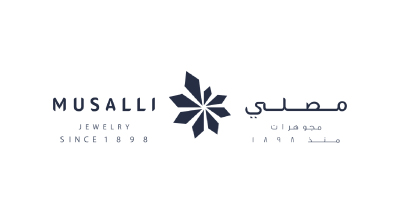 Musalli Jewelry logo — established in 1898. Brand name shown in English and Arabic with a floral geometric symbol.