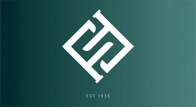 The image shows wwo F letters attached to each other  written in white .The background is green