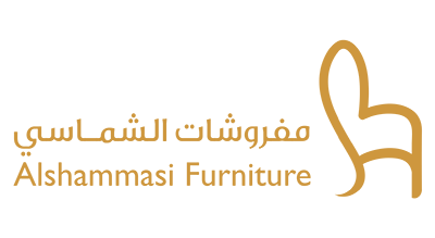 The image shows ALSHAMMASI FURNITURE in orange  .The background is white