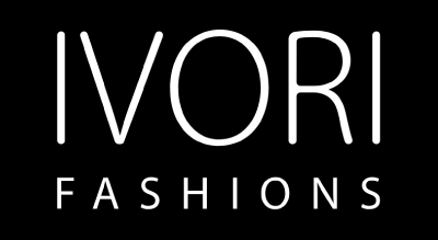 The image shows a logo with the name "Ivori Fashion  " written in white letters.The background is black