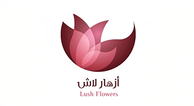 The image shows a brand name LUSH FLWOERS in red with a white  background