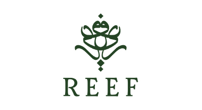 The image shows a logo with the name "Reef Perfumes " written in black letters.The background is white