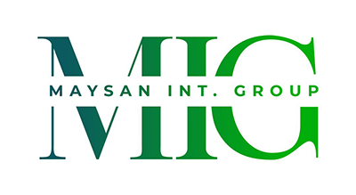 The image shows a logo with the name "Maysan Rehab Al Mysk Hotel " written in green letters.The background is white