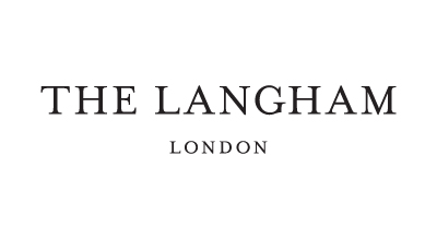 الصورة عبارة عن شعار Langham London   مكتوبة باللون الاسود  مع خلفيه بيضاء